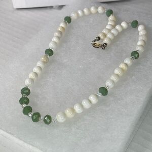 Mother of Pearl , Jade, Crystal necklace.
